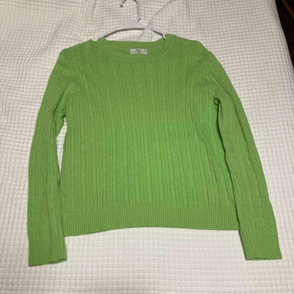 Studio Works Lime Green Cable Knit Sweater